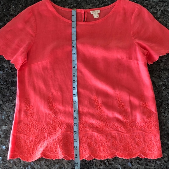 J CREW Factory Pink/Coral Embroidered Floral Shirt - Picture 8 of 13